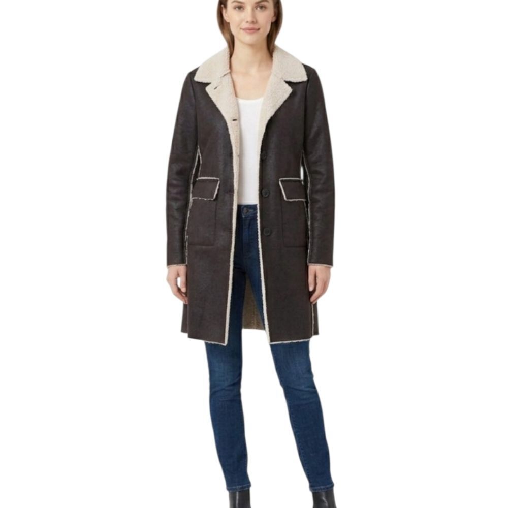 Velvet by Graham & Spencer Longline Jacket with Sherpa Lining S USA Vegan Suede